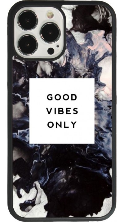 Coque iPhone 13 Pro Max - Silicone rigide noir Marble Good Vibes Only