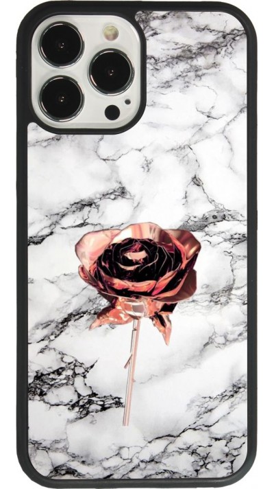 Coque iPhone 13 Pro Max - Silicone rigide noir Marble Rose Gold