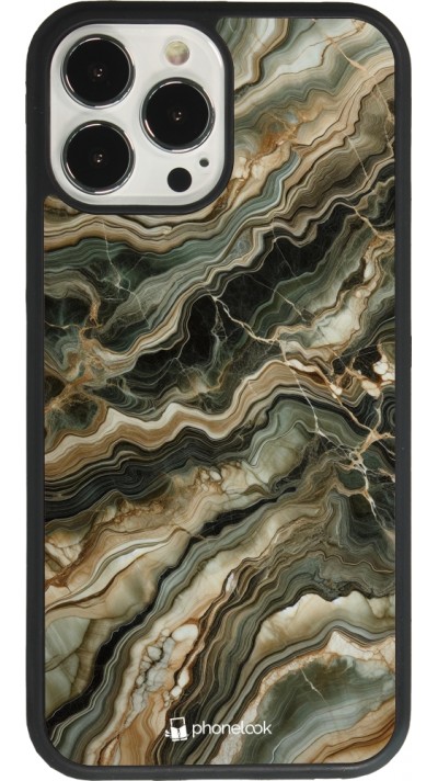 Coque iPhone 13 Pro Max - Silicone rigide noir Marbre Olive