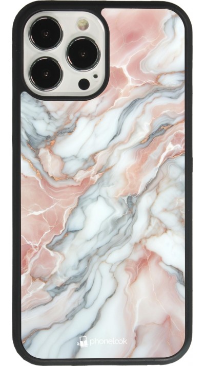 Coque iPhone 13 Pro Max - Silicone rigide noir Marbre Rose Lumineux