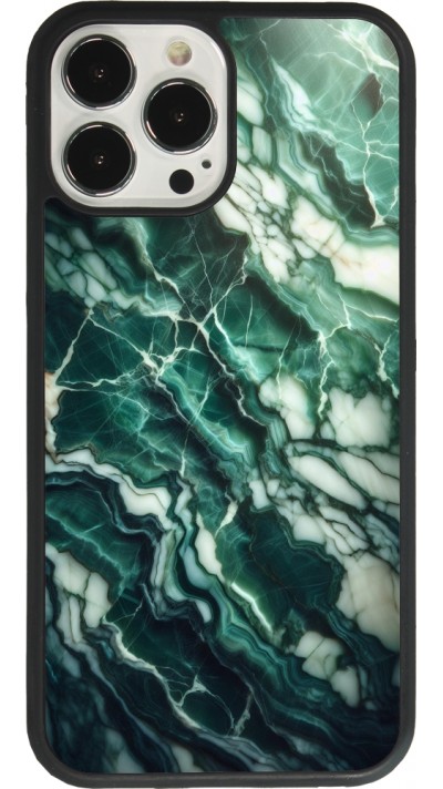 Coque iPhone 13 Pro Max - Silicone rigide noir Marbre vert majestueux