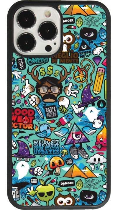 Coque iPhone 13 Pro Max - Silicone rigide noir Mixed Cartoons Turquoise