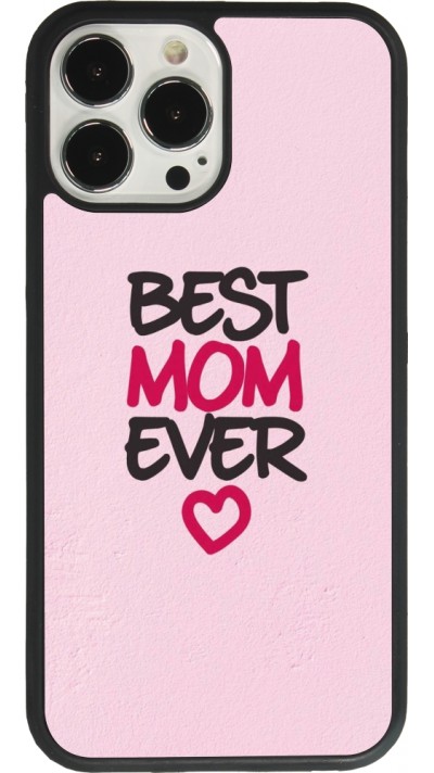 Coque iPhone 13 Pro Max - Silicone rigide noir Mom 2023 best Mom ever pink