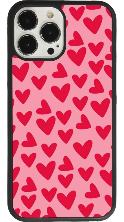 Coque iPhone 13 Pro Max - Silicone rigide noir Mom 2024 petits coeurs