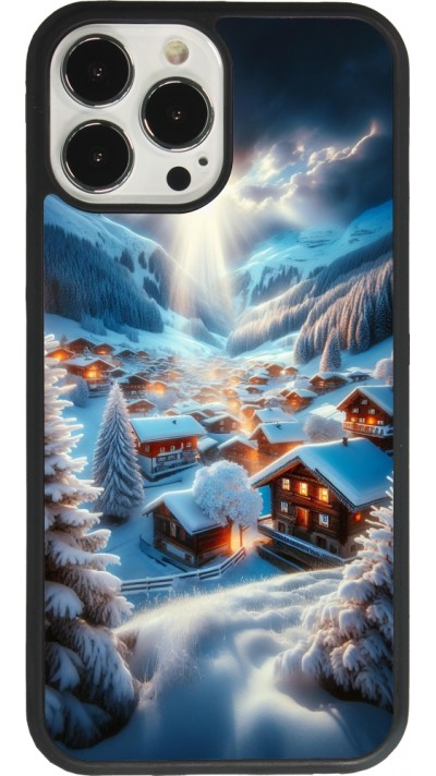 Coque iPhone 13 Pro Max - Silicone rigide noir Mont Neige Lumière
