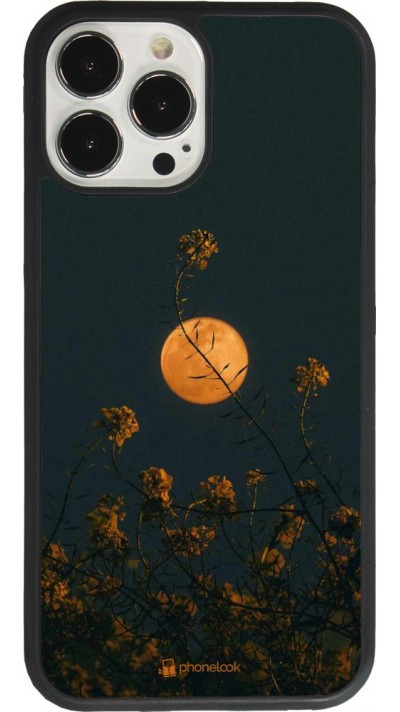 Coque iPhone 13 Pro Max - Silicone rigide noir Moon Flowers