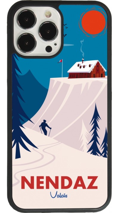 Coque iPhone 13 Pro Max - Silicone rigide noir Nendaz Cabane Ski