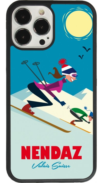 Coque iPhone 13 Pro Max - Silicone rigide noir Nendaz Ski Downhill
