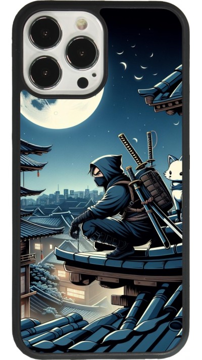 Coque iPhone 13 Pro Max - Silicone rigide noir Ninja sous la lune