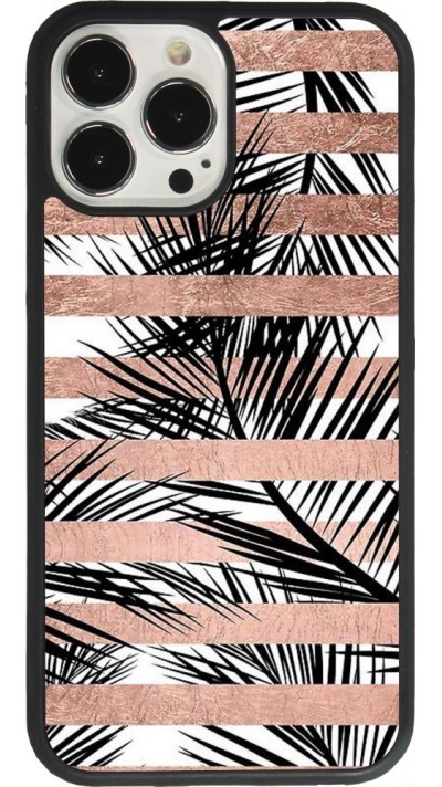 Coque iPhone 13 Pro Max - Silicone rigide noir Palm trees gold stripes