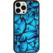 Coque iPhone 13 Pro Max - Silicone rigide noir Papillon - Bleu