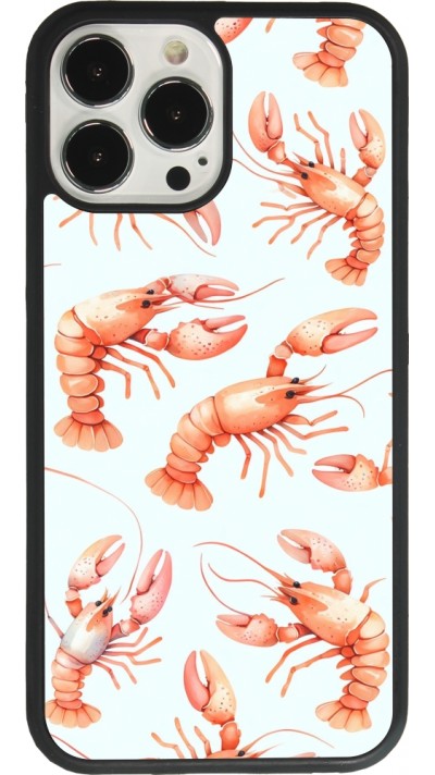Coque iPhone 13 Pro Max - Silicone rigide noir Pattern de homards pastels