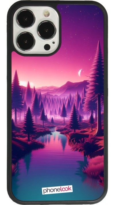 Coque iPhone 13 Pro Max - Silicone rigide noir Paysage Violet-Rose