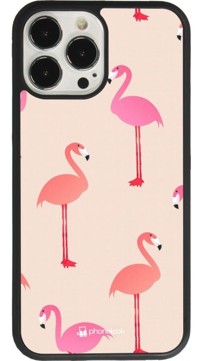 Coque iPhone 13 Pro Max - Silicone rigide noir Pink Flamingos Pattern