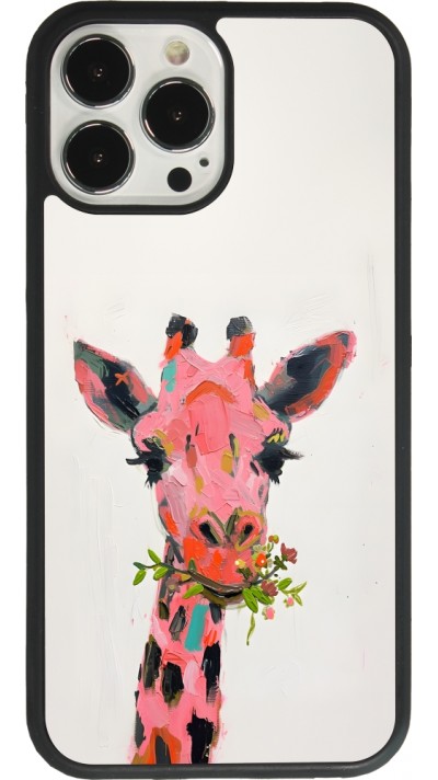 Coque iPhone 13 Pro Max - Silicone rigide noir Pink Girafe Paint