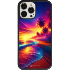 Coque iPhone 13 Pro Max - Silicone rigide noir Plage coucher soleil flashy