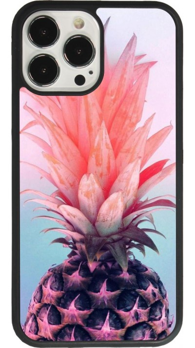 Coque iPhone 13 Pro Max - Silicone rigide noir Purple Pink Pineapple