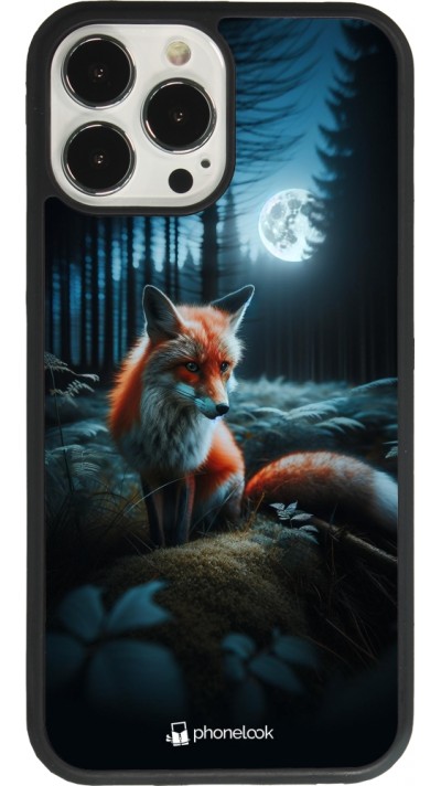 Coque iPhone 13 Pro Max - Silicone rigide noir Renard lune forêt