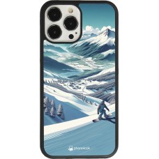 Coque iPhone 13 Pro Max - Silicone rigide noir Snowboarder Montagne