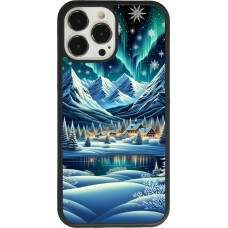 Coque iPhone 13 Pro Max - Silicone rigide noir Snowy Mountain Village Lake night