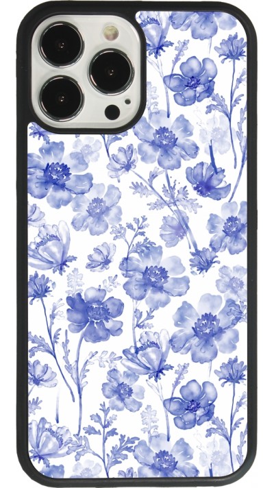 Coque iPhone 13 Pro Max - Silicone rigide noir Spring 23 watercolor blue flowers
