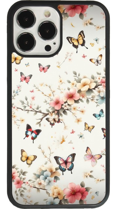 Coque iPhone 13 Pro Max - Silicone rigide noir Spring 25 Papillons Légers