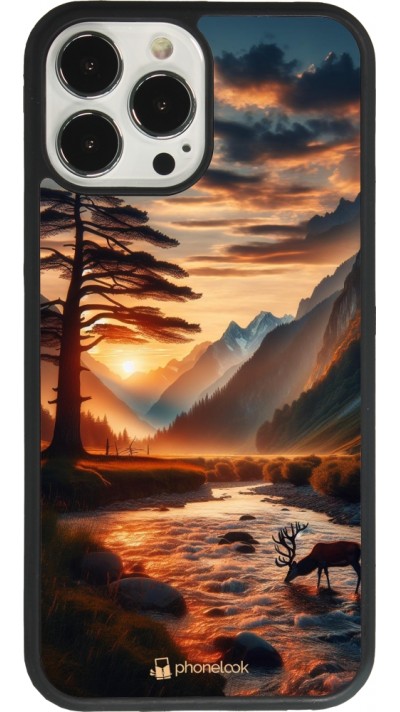 iPhone 13 Pro Max Case Hülle - Silikon schwarz Tal Sonnenuntergang Hirsch Baum