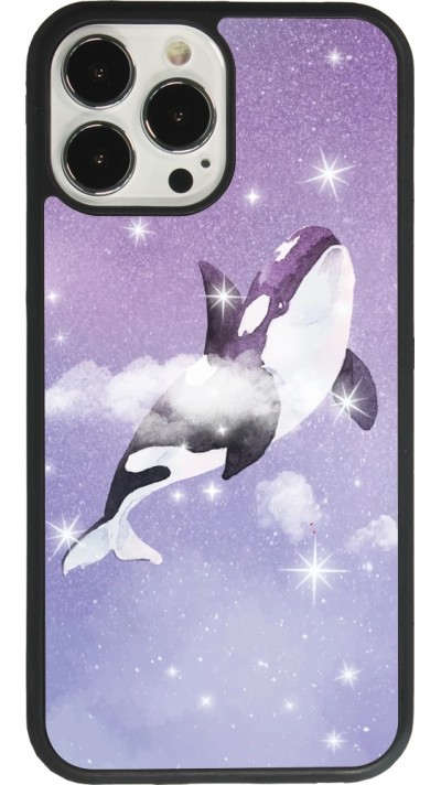 Coque iPhone 13 Pro Max - Silicone rigide noir Whale in sparking stars