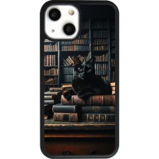 iPhone 13 mini Case Hülle - Silikon schwarz Katze Bücher dunkel