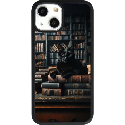 iPhone 13 mini Case Hülle - Silikon schwarz Katze Bücher dunkel