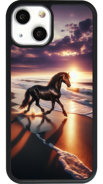 iPhone 13 mini Case Hülle - Silikon schwarz Pferd majestätisch Strand