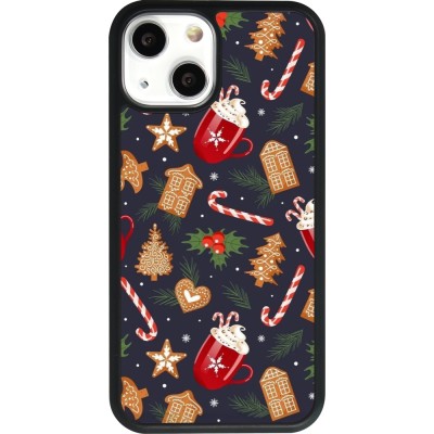 iPhone 13 mini Case Hülle - Silikon schwarz Christmas 25 Pattern Gingerbread House