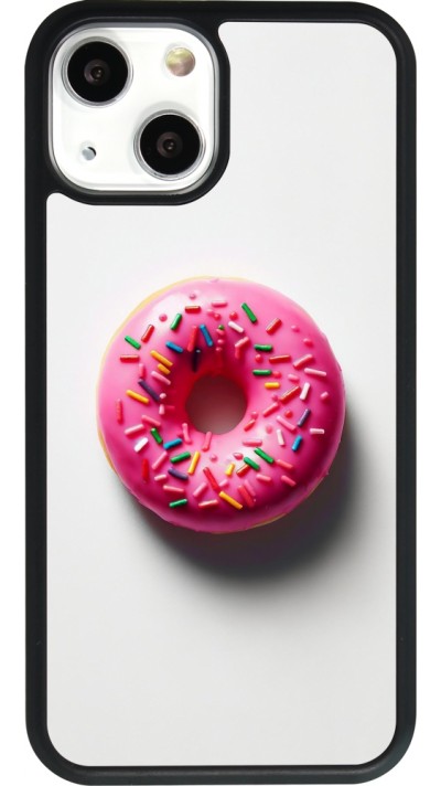 iPhone 13 mini Case Hülle - Silikon schwarz Weisser Hintergrund, pinker Donut