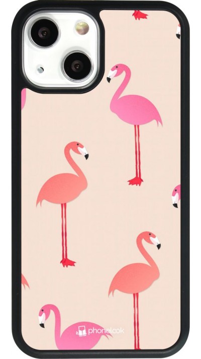 Coque iPhone 13 mini - Silicone rigide noir Pink Flamingos Pattern
