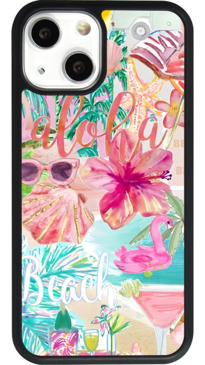 iPhone 13 mini Case Hülle - Silikon schwarz Preppy Collage Aloha