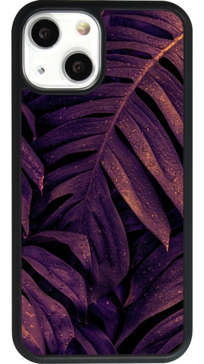 iPhone 13 mini Case Hülle - Silikon schwarz Purple Light Leaves