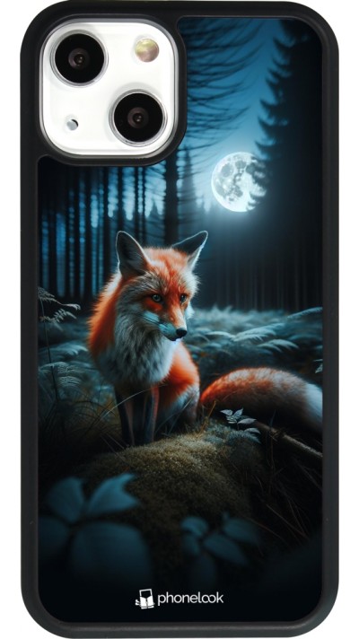 Coque iPhone 13 mini - Silicone rigide noir Renard lune forêt