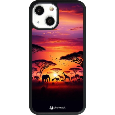 iPhone 13 mini Case Hülle - Silikon schwarz Safari Sonnenuntergang Wildtiere