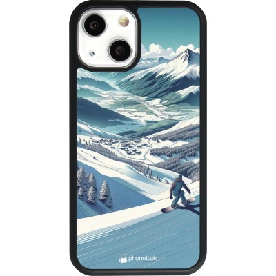 iPhone 13 mini Case Hülle - Silikon schwarz Snowboarder Berg