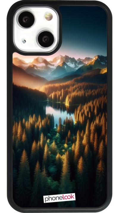 iPhone 13 mini Case Hülle - Silikon schwarz Sonnenuntergang Waldsee