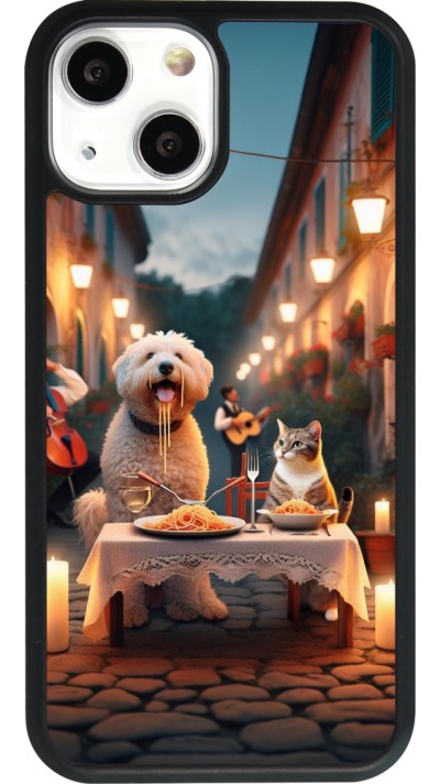 iPhone 13 mini Case Hülle - Silikon schwarz Valentin 2024 Hund & Katze Kerzenlicht