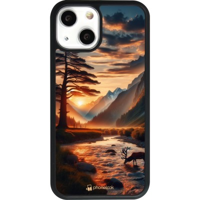 iPhone 13 mini Case Hülle - Silikon schwarz Tal Sonnenuntergang Hirsch Baum