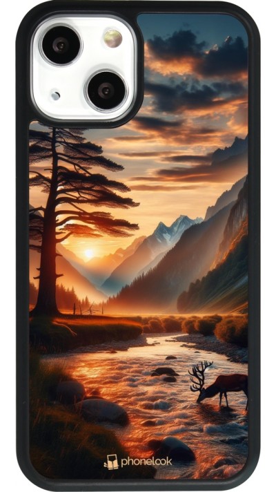 iPhone 13 mini Case Hülle - Silikon schwarz Tal Sonnenuntergang Hirsch Baum