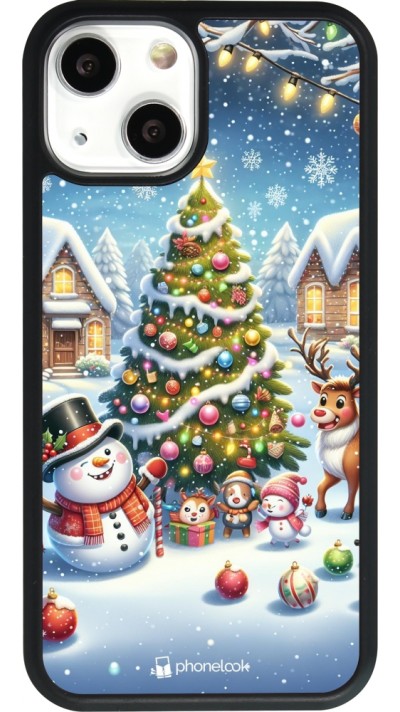 iPhone 13 mini Case Hülle - Silikon schwarz Weihnachten 2023 Schneemann und Tannenbaum