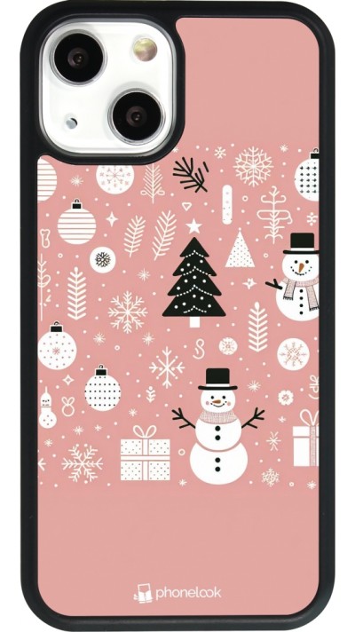 iPhone 13 mini Case Hülle - Silikon schwarz Weihnachten 2024 Rose Schneemann Weihnachten