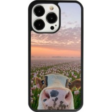 Coque iPhone 13 Pro - Silicone rigide noir Cow with tulips Spring 2026