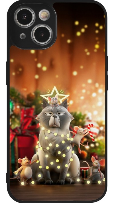 iPhone 14 Case Hülle - Silikon schwarz Christmas 25 Xmas Cat
