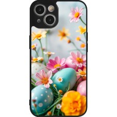 iPhone 14 Case Hülle - Silikon schwarz Easter 2026 Eggs with flowers