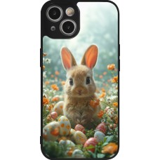 iPhone 14 Case Hülle - Silikon schwarz Easter 2026 Rabbit in the garden