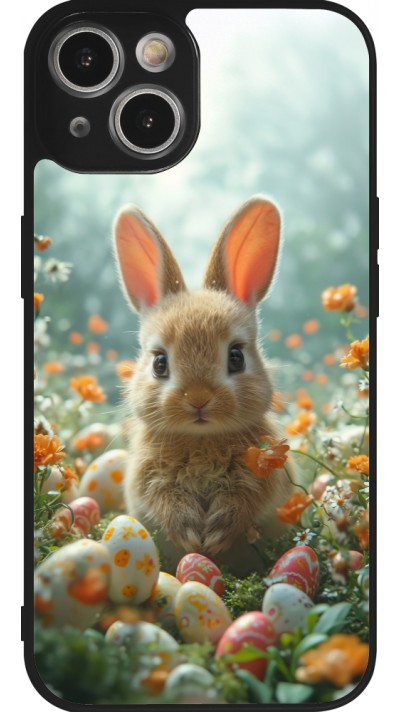 iPhone 14 Case Hülle - Silikon schwarz Easter 2026 Rabbit in the garden